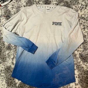 Victoria's Secret PINK White and Blue Ombre Long Sleeve Tee
